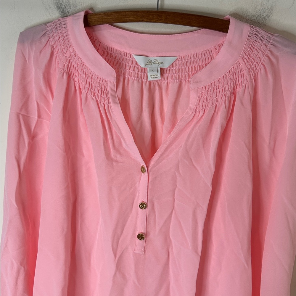 LILLY PULITZER Elsa Silk Top Light Pink Size Large - Picture 13 of 16